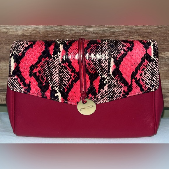 Jimmy Choo Handbags - Jimmy Choo EC Bria Authentic Snakeskin Red Smooth Leather Crossbody Dust bag